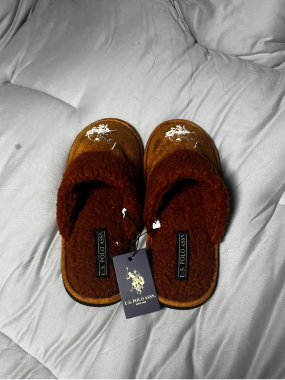 Polo by Ralph Lauren Men's Tan/Brown Shearling-Trim Slip-On Slippers